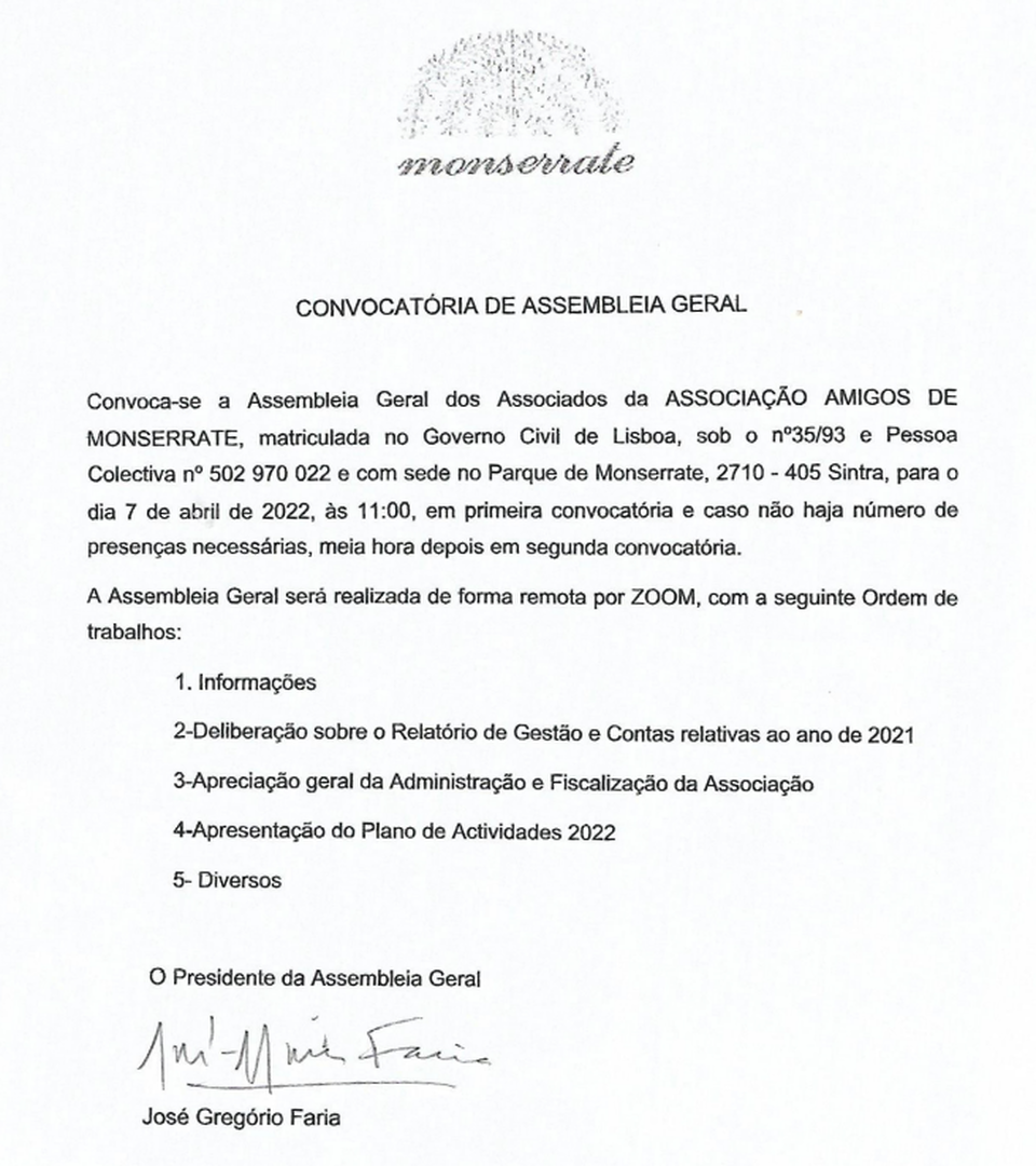 Call for the General Assembly of Associates of the Amigos de Monserrate Association